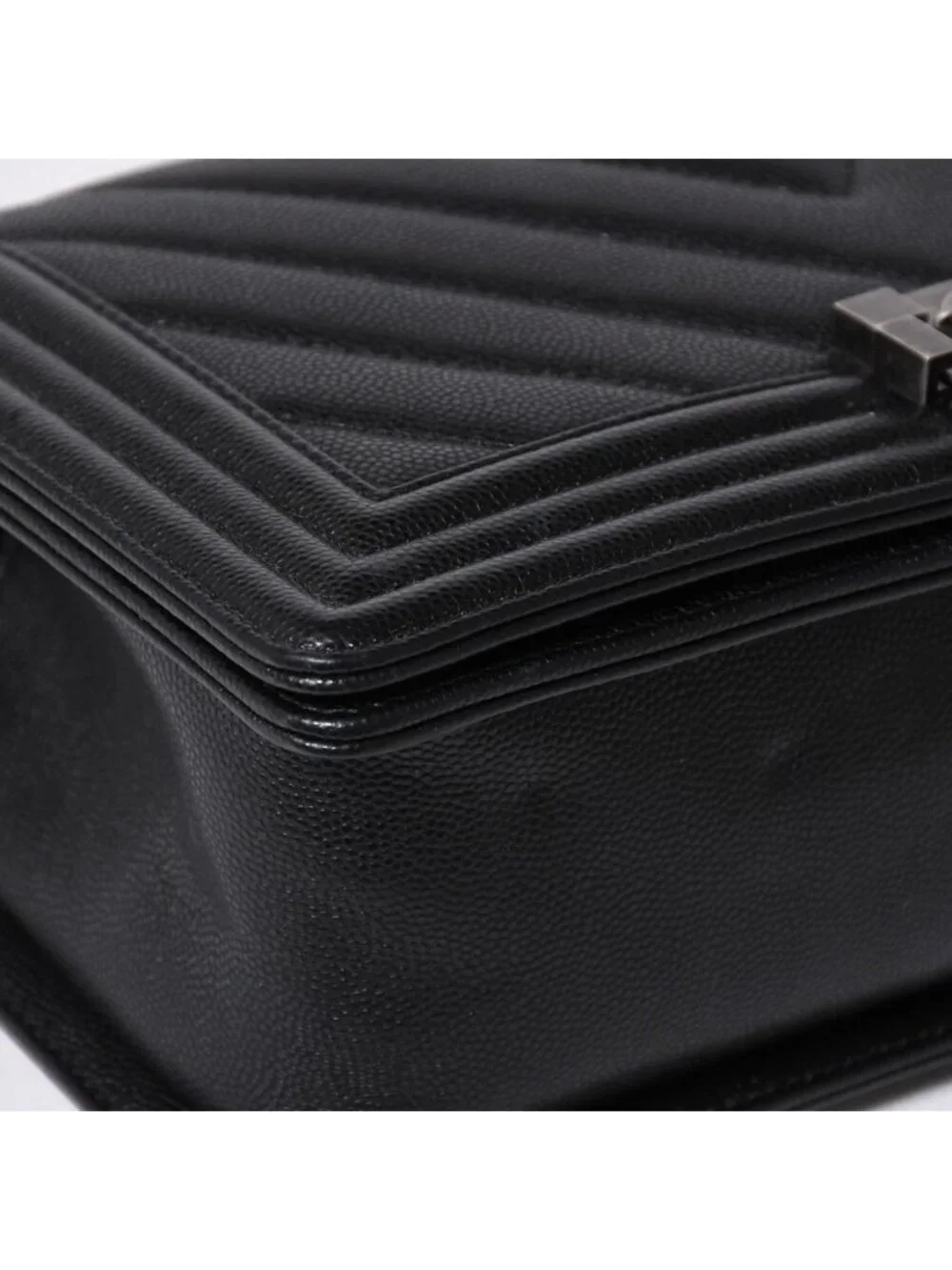 Chanel Boy Chain Shoulder Bag Chevron V-stitch CC Logo Black